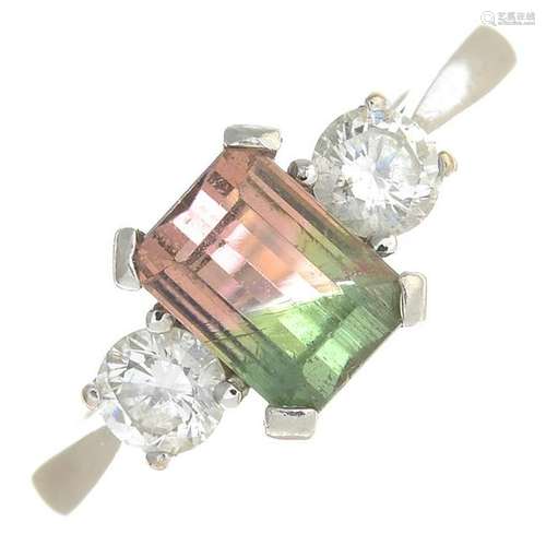 An 18ct gold watermelon tourmaline and diamond