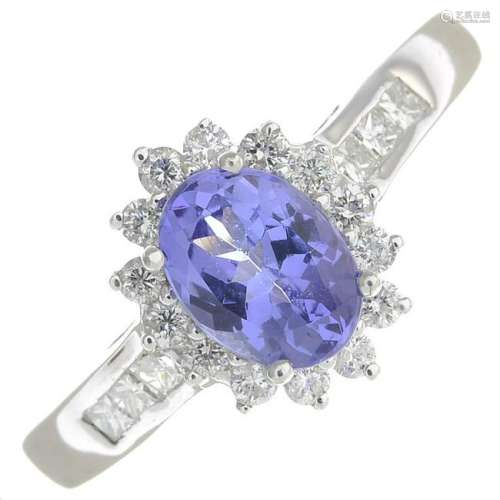 An 18ct gold tanzanite and diamond cluster