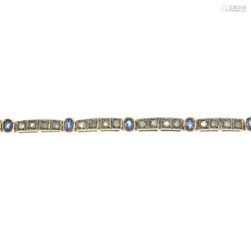 A sapphire and diamond bracelet, with push-piece