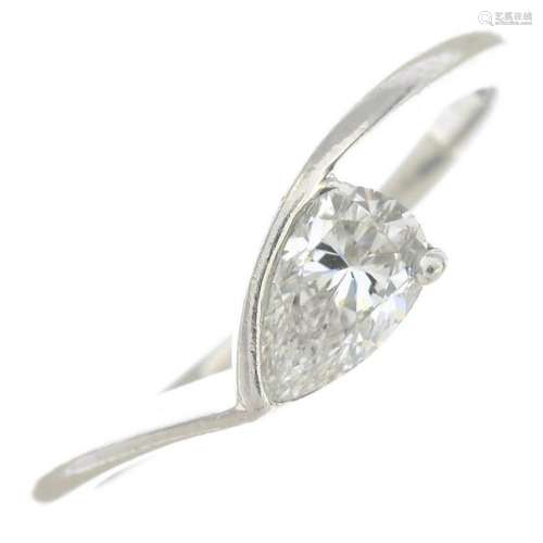 A platinum diamond pear-shape single-stone