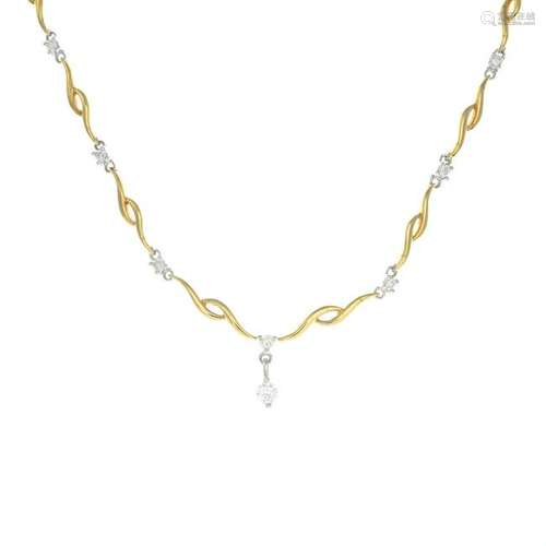 An 18ct gold fancy-link diamond necklace, with diamond