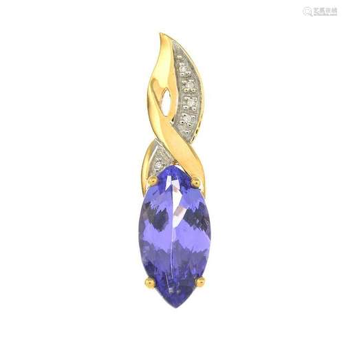 An 18ct gold tanzanite and diamond pendant.Tanzanite