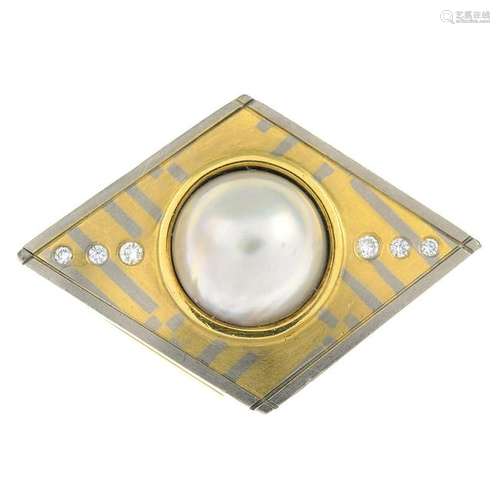 An 18ct gold cultured pearl and diamond bi-colour