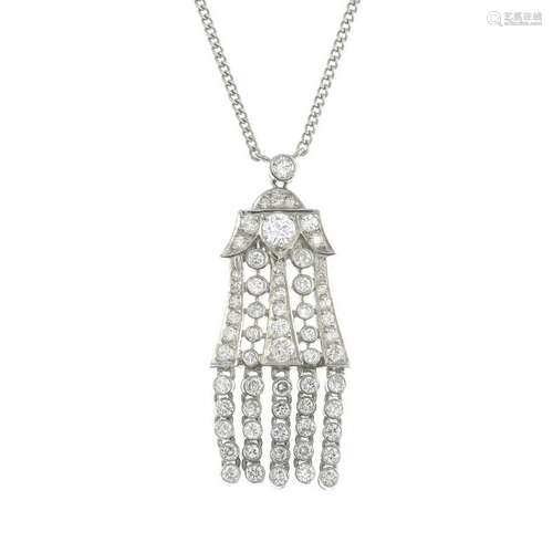 A platinum diamond fringe pendant, with integral