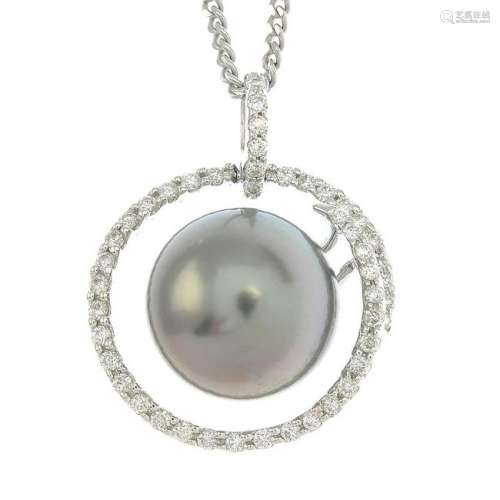 A cultured pearl and diamond pendant, with 18ct gold
