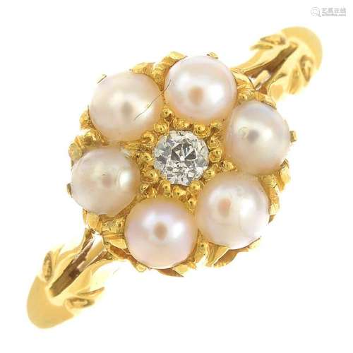 An Edwardian 18ct gold split pearl and diamond cluster