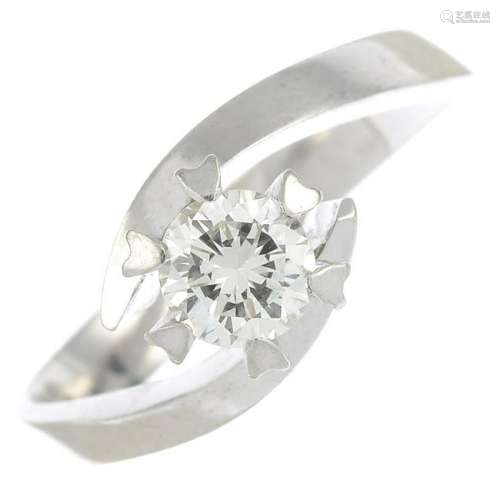 A brilliant-cut diamond single stone ring.Diamond