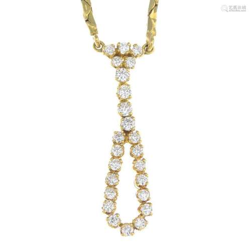 A 14ct gold diamond pendant necklace.Estimated total