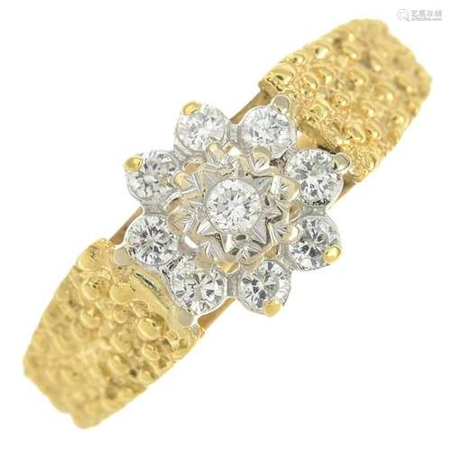 A 1980s 18ct gold diamond cluster ring.Estimated total