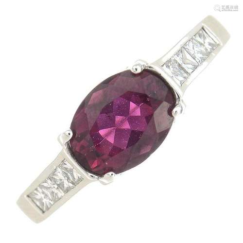 An 18ct gold pink tourmaline and diamond ring.Estimated