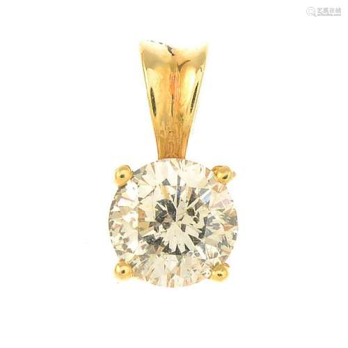 A brilliant-cut diamond single-stone pendant.Diamond
