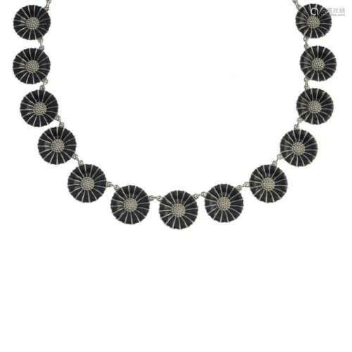 A silver black enamel 'Daisy' necklace, by Georg