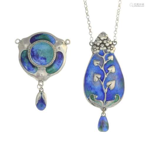 An Art Nouveau enamel necklace, by Merle Bennett and a