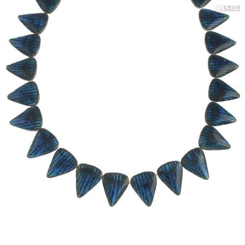 A mid 20th century ceramic and glazed enamel necklace,