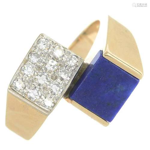 A lapis lazuli and diamond ring.Estimated total diamond