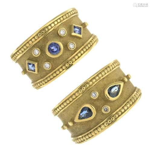 Two 18ct gold sapphire and diamond dress rings.Import