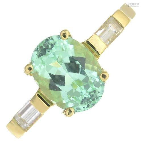 An 18ct gold prasiolite and diamond ring.Estimated