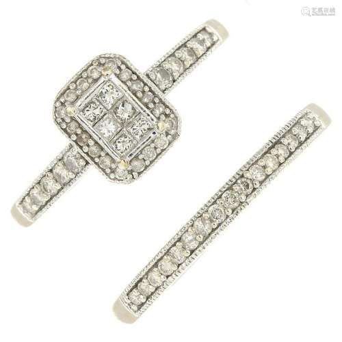 Two 9ct gold diamond rings.Total diamond weight 0.50ct,