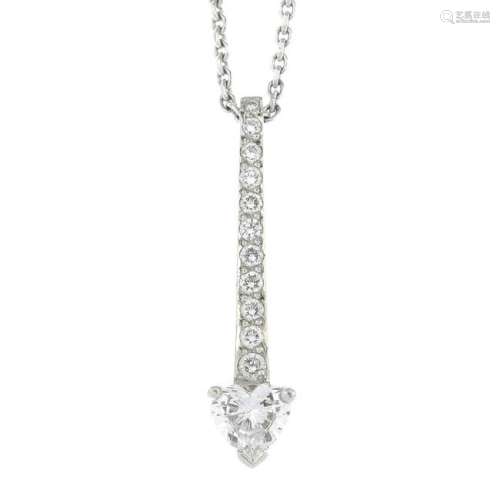 A heart-shape and brilliant-cut diamond pendant,