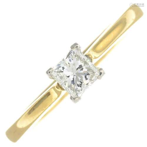 An 18ct gold square-cut diamond single-stone