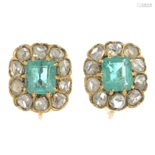 A pair of mid 20th century emerald and rose-cut diamond