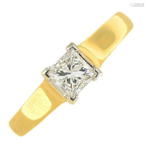An 18ct gold square-shape diamond single-stone