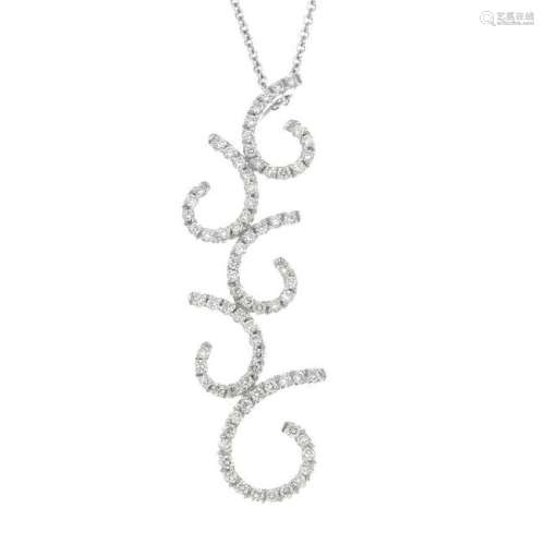An 18ct gold diamond swirl necklace, suspended from a