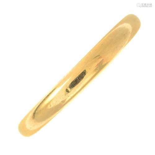 A mid 20th century 22ct gold band ring.Hallmarks for