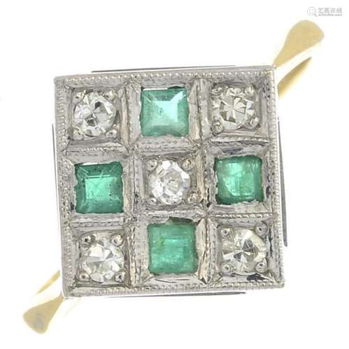 An emerald and diamond cluster ring.Estimated total