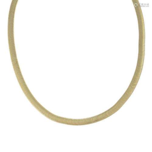 A 9ct gold snake-link chain.Import marks for