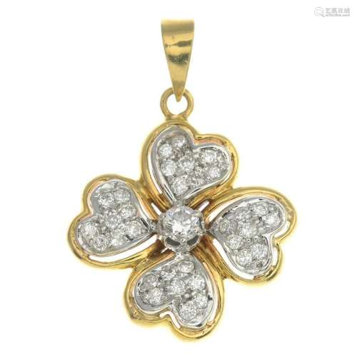 An 18ct gold diamond clover pendant.Estimated total