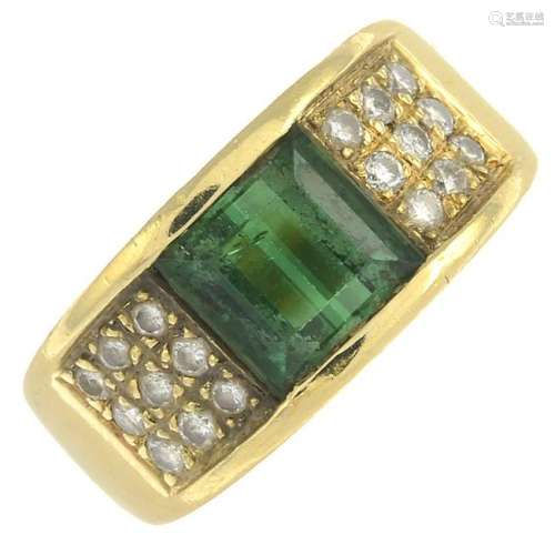 A green tourmaline and diamond ring.Tourmaline