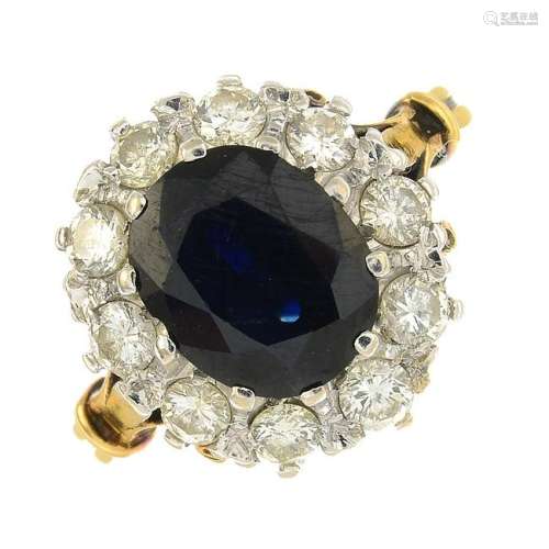 A sapphire and diamond cluster ring.Sapphire calculated