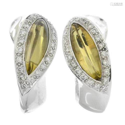 A pair of 18ct gold prasiolite and diamond