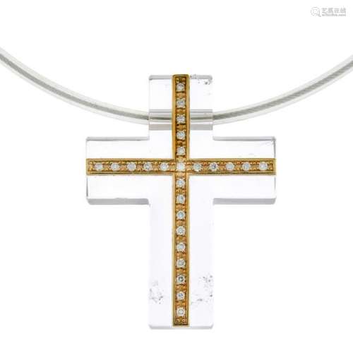 A paste and diamond cross pendant, suspended from a