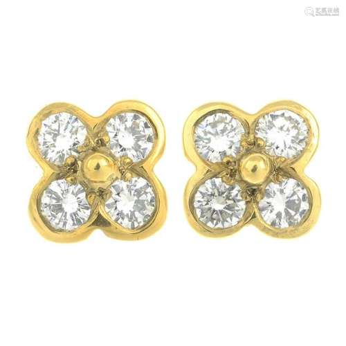 A pair of 18ct gold brilliant-cut diamond quatrefoil
