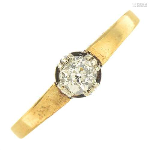 An old-cut diamond single-stone ring. Estimated diamond