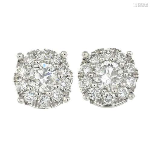 A pair of 18ct gold brilliant-cut diamond cluster