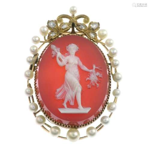 A late Victorian gold cultured pearl, rose-cut diamond