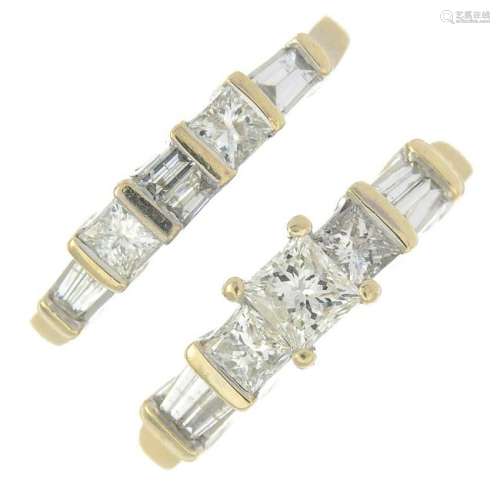 Two vari-cut diamond dress rings.Estimated total