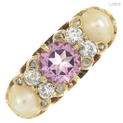 An early 20th century 18ct gold pink topaz, pearl,