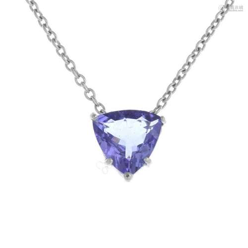An 18ct gold tanzanite pendant, suspended from a