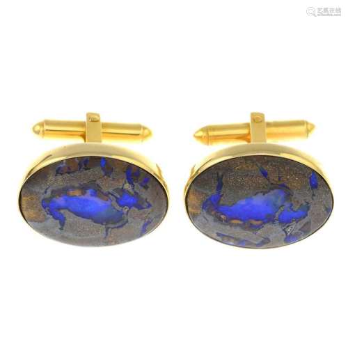 A pair of boulder opal cufflinks.Approximate dimensions