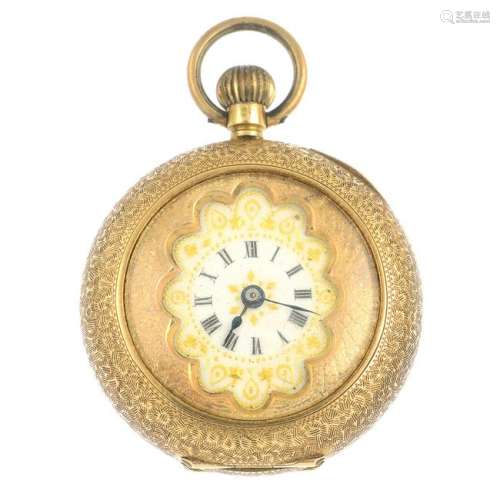 A late 19th century gold enamel pocket watch.Length