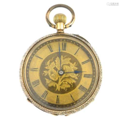 A late 19th century gold engraved pocket watch.Length