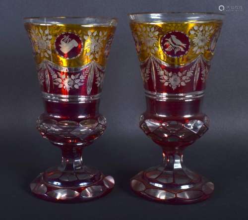 A PAIR OF 19TH CENTURY BOHEMIAN RUBY AND GLASSES