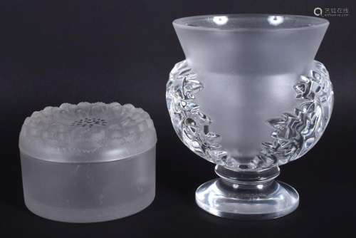 A LALIQUE GLASS VASE together with a box & cover. Vase