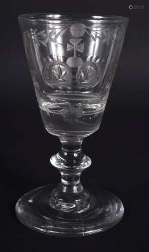 A GEORGE III GLASS engraved with a crown & thistle. 9