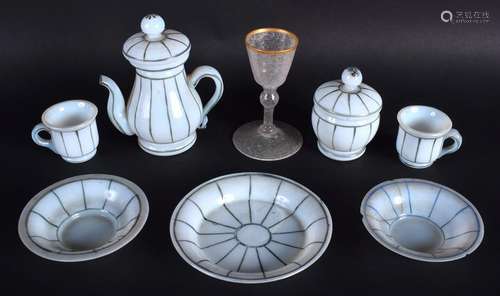 A RARE GEORGE III MILK GLASS PART TEASET. (8)