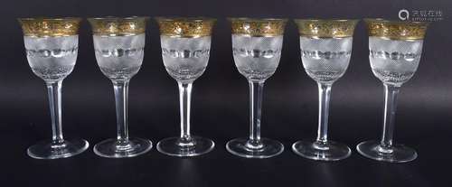 SIX ST LOUIS STYLE CLEAR AND GILT GLASSES decorated